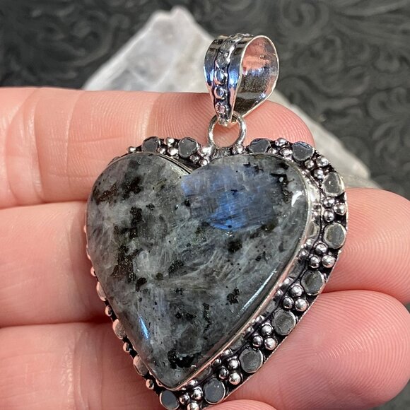 Larvikite Heart Pendant Crystal Stone Jewelry - Picture 3 of 6